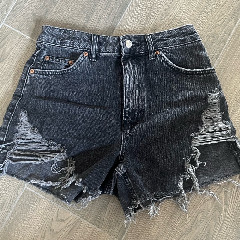 Distressed Black Denim Shorts